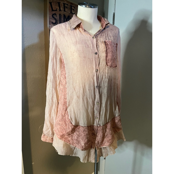 nwt womens coral pink blouse lacy design roll tab size med - Picture 14 of 16